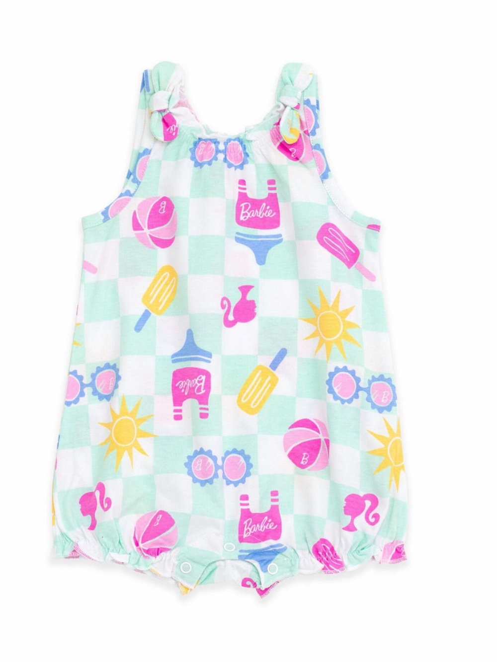 Barbie Pastel Mint Pink Yellow Checkerboard Romper